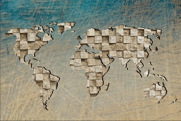 Roughly outlined world map with wall background