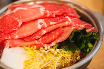 Tasty sukiyaki Japanese cuisine,Food concept background.