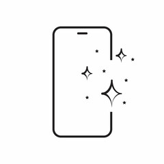 clean phone glass icon, sanitize smartphone, disinfect device, thin line symbol on white background