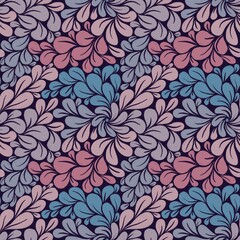 a seamless pattern with plant patterns in a blue, pink color scheme on a black background