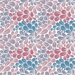 Fototapeta na wymiar a seamless pattern with plant patterns in a blue, pink color scheme on a white background