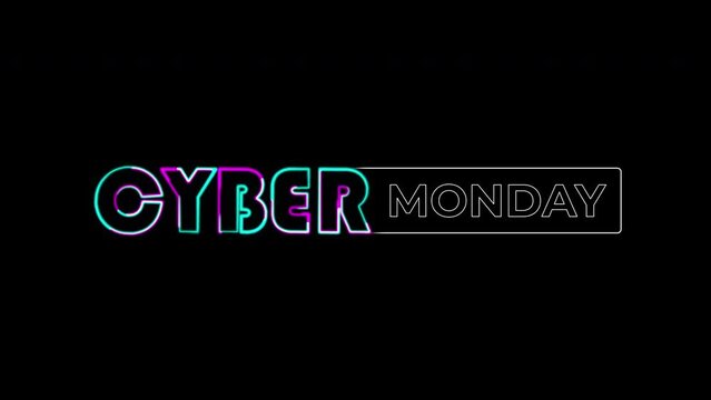 Cyber Monday graphic element. Sleek Cyber Monday banner design 4k animation. sales shopping social media background. Neon cyber sign flickers.