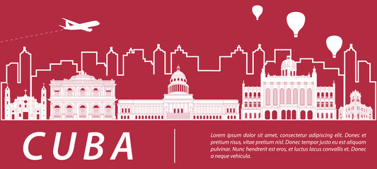 Cuba famous landmark silhouette style, vector illustration