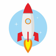 Rocket vector cartoon illustration isolated on white background with stars in space travel
