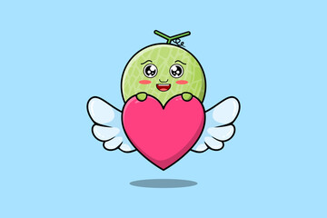 cute cartoon Melon character hiding heart in flat cartoon style illustration