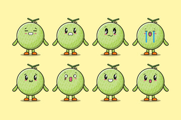 Set kawaii Melon cartoon character with different expressions cartoon face vector illustrations