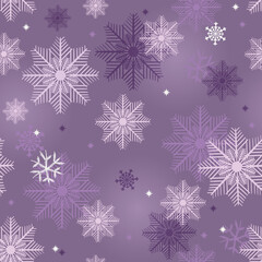 Vector seamless Christmas soft lilac pattern with light spots and snowflakes on a purple background