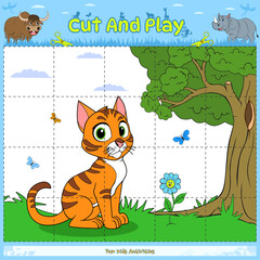 Cut and play puzzle animal game for kids Cat