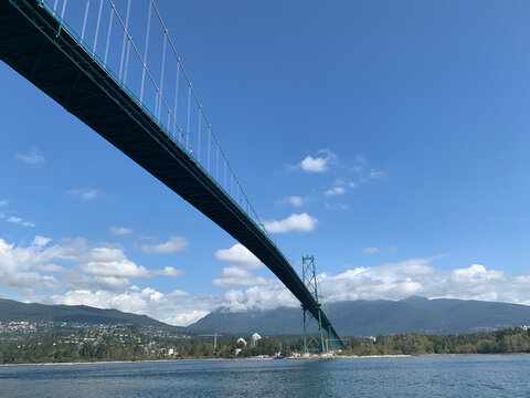 Aerial View Of Bridge Over Sea In Stanley Park