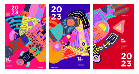 New year 2023 design template with fluid colorful abstract background