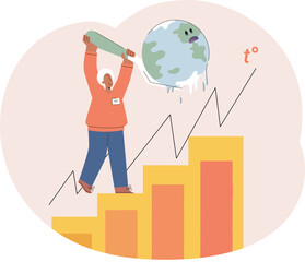 Global warming metaphor concept. Scientist studies problem of rising temperatures on planet Earth. Makes analysis of ecology and environment. Scientific research on climate change, environmental tests