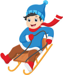 Happy Cartoon little boy sledding down