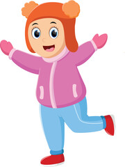Cartoon Happy girls wear winter clothes