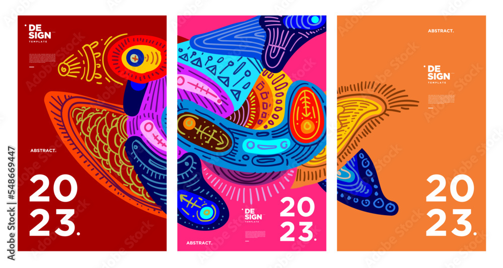 Poster new year 2023 design template with fluid colorful abstract background
