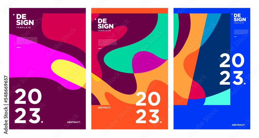 Poster new year 2023 design template with fluid colorful abstract background