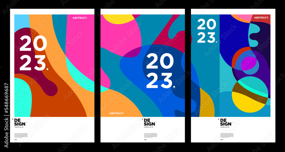 Poster new year 2023 design template with fluid colorful abstract background