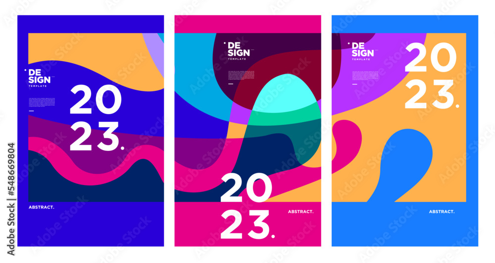 Poster new year 2023 design template with fluid colorful abstract background