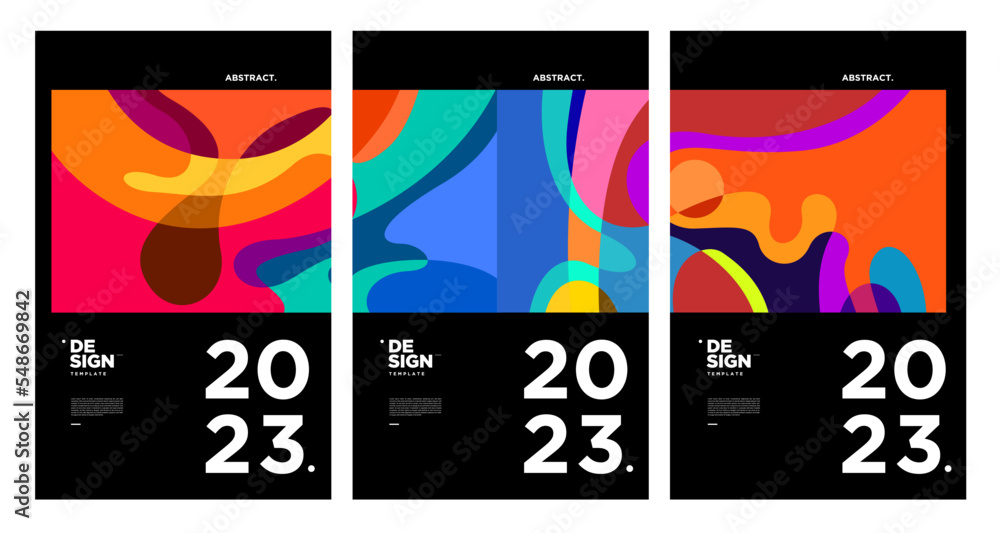 Poster new year 2023 design template with fluid colorful abstract background