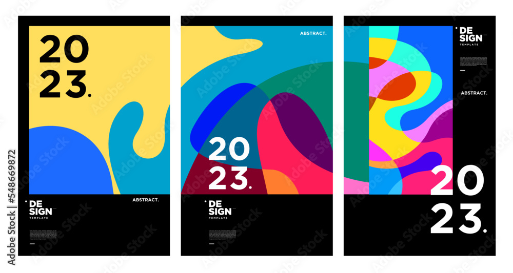 Poster new year 2023 design template with fluid colorful abstract background