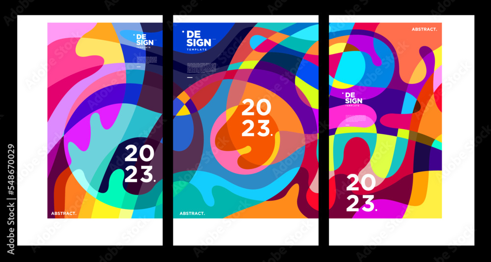 Poster new year 2023 design template with fluid colorful abstract background