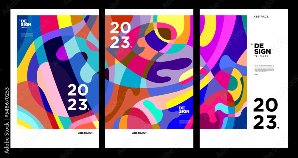 Poster new year 2023 design template with fluid colorful abstract background