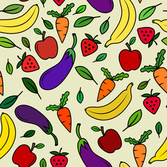 Seamless background with fruits and vegetables