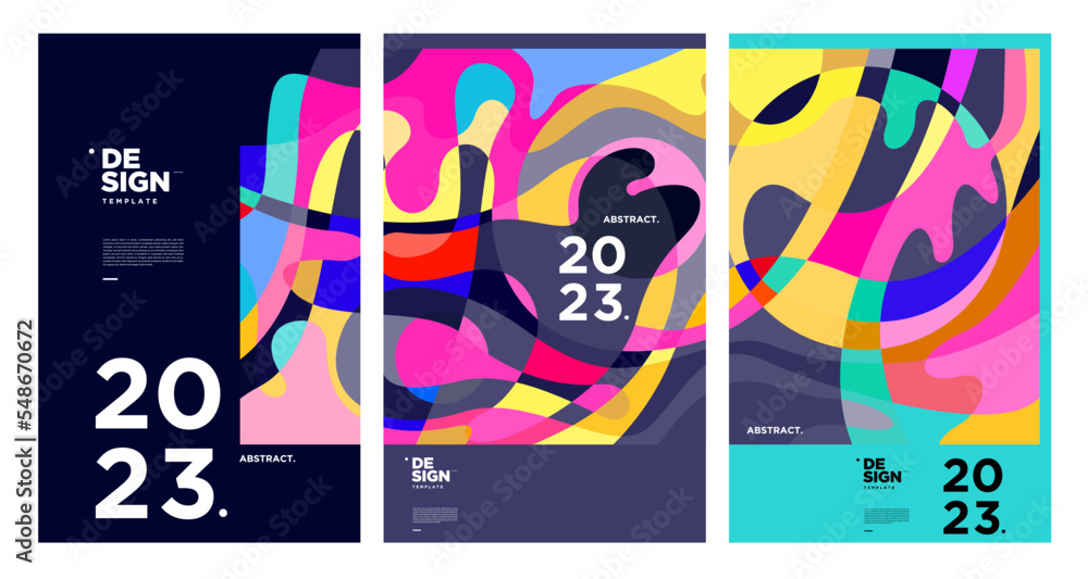 Poster new year 2023 design template with fluid colorful abstract background