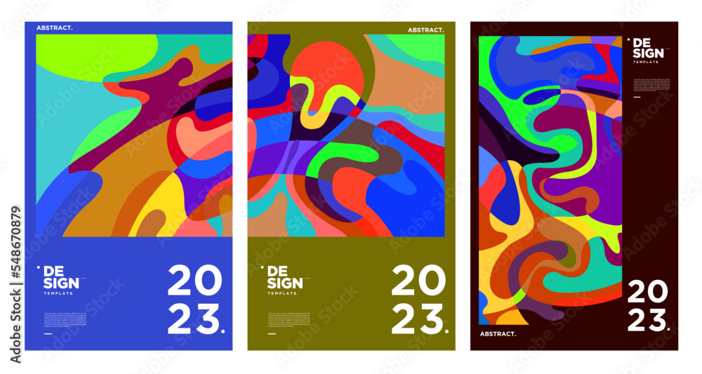 Poster new year 2023 design template with fluid colorful abstract background