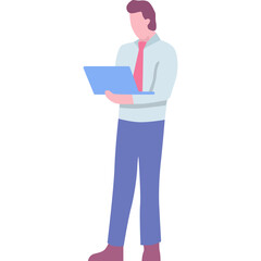 Business man holding laptop computer vector icon