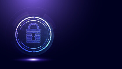 Abstract Padlock Cyber Security online theft protection technology network protection on purple background