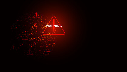 Abstract red warning symbol on circle background for warning disaster or cyber defense threat global warming crisis or war