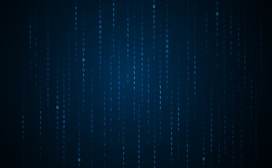 Abstract Binary Number System concept network internet circuit computer numbers 0 and 1 digital cryptography basic computer programming On a blue background, modern, futuristic.