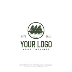pine tree logo in simple hand drawn vintage style