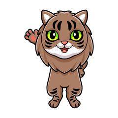 Cute siberian cat cartoon waving hand