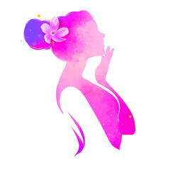 Beauty logo silhouette plus abstract watercolor painting. PNG