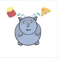 Drawing about animal and favorite food, white background, vector, illustration, rhinoceros, cartoon, foods