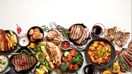 Meat dishes. Plates of various meat