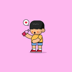 Cute kid playing in childish style. Vector Illustration. Can be used for fabric and textile, wallpapers, backgrounds, home decor, posters, cards.