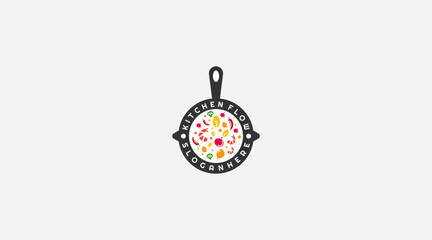 Vegetable food on pan in circle logo design vector illustration