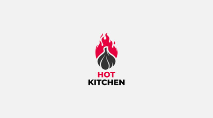 fire kitchen logo, hen flame hot symbol vector icon illustration