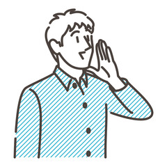 Young man smiling, calling out & cheering【Vector illustration】