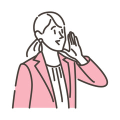 Young female businessperson calling out with a smile & cheering【Vector illustration】