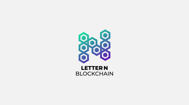 initial letter n blockchain logo design vector 