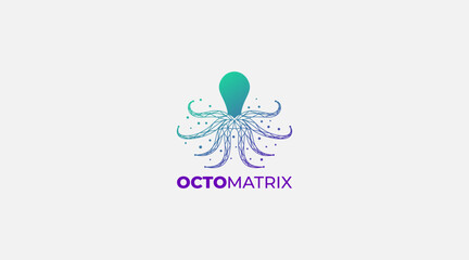 Octopus matrix logo icon vector design template