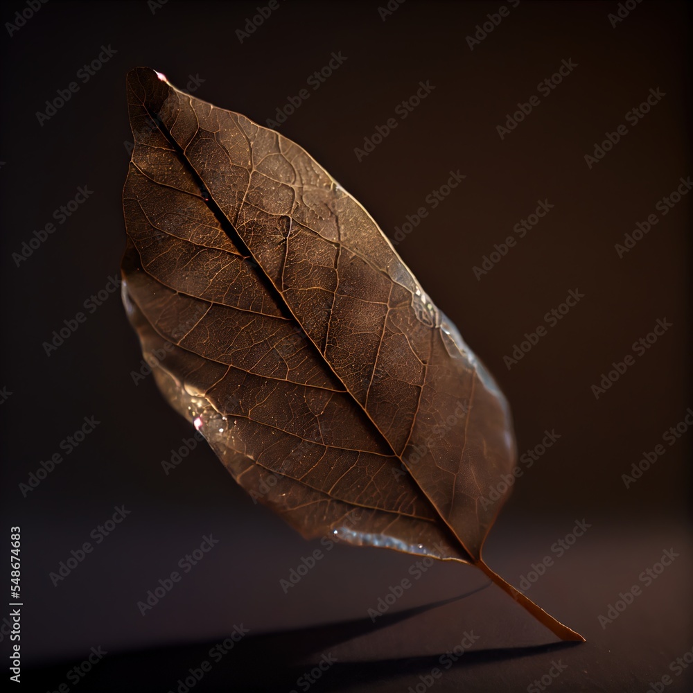 Poster a single leaf with water droplets on it's leaves are shown in this image of a single leaf with water