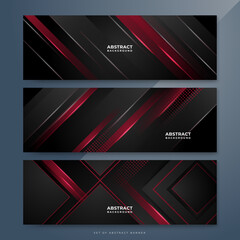 Set of abstract black and red design banner background