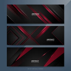 Set of abstract black and red design banner background