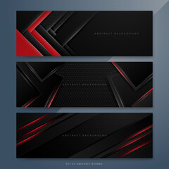 Set of abstract red and black banner