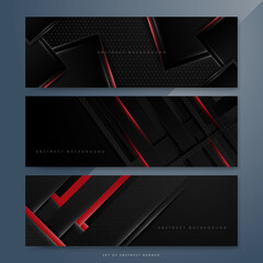 Set of abstract red and black banner
