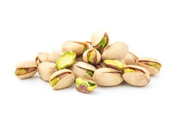 Pile of pistachios isolated on white background